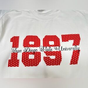 Gildan White Sweatshirt with Red '1897' San Diego State University Graphic